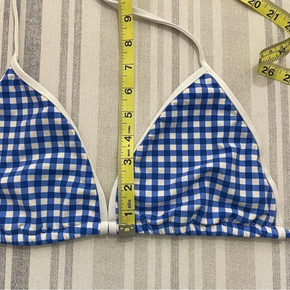Ralph Lauren Blue Gingham Triangle String Bikini Top Large - Picture 11 of 11